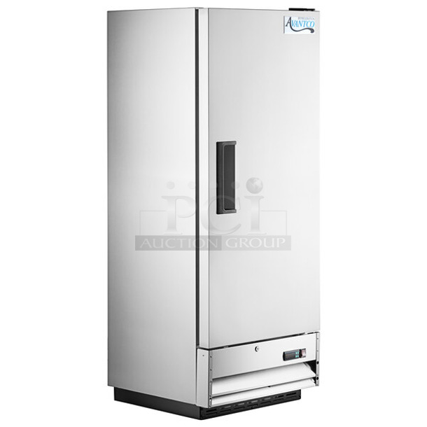 BRAND NEW SCRATCH AND DENT! 2024 Avantco 178A12FHC Stainless Steel Commercial Single Door Reach In Freezer w/ Poly Coated Racks. Tested and Powers On But Does Not Get Cold - Image 1 of 4