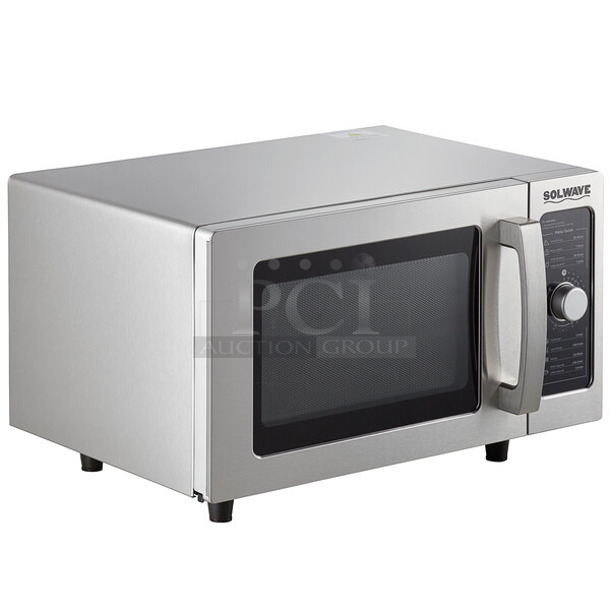 BRAND NEW SCRATCH AND DENT! 2023 Solwave 180MW1000D Stainless Steel Commercial Microwave with Dial Control. 120 Volts, 1 Phase.  - Image 1 of 4