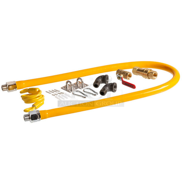 2 BRAND NEW SCRATCH AND DENT! Regency 600GKM1248 48" Mobile Gas Connector Hose Kit with 2 Elbows, Full Port Valve, Restraining Device, and Quick Disconnect - 1/2". 2 Times Your Bid! - Image 1 of 4