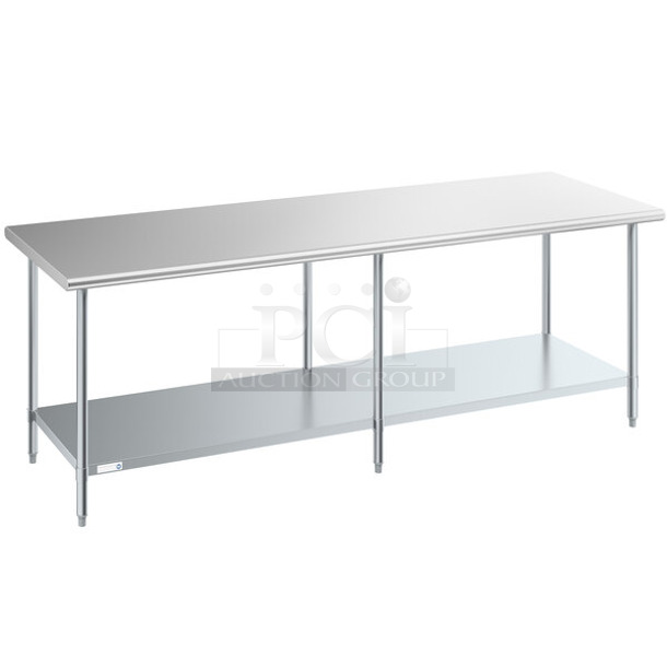 2 BRAND NEW SCRATCH AND DENT! Steelton 522ETSG3096 30" x 96" 18 Gauge 430 Stainless Steel Work Table with Undershelf. 2 Times Your Bid! May Be Missing Pieces. - Image 1 of 3