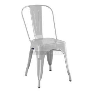 8 BRAND NEW SCRATCH AND DENT! Lancaster Table & Seating 164CMCAFESIL Alloy Series Nickel Gray Outdoor Cafe Chair. 8 Times Your Bid!