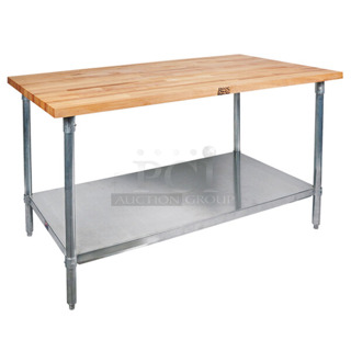 BRAND NEW SCRATCH AND DENT! John Boos & Co. JNS18 Wood Top Work Table with Galvanized Base and Adjustable Undershelf - 36" x 72". May Be Missing Pieces. 