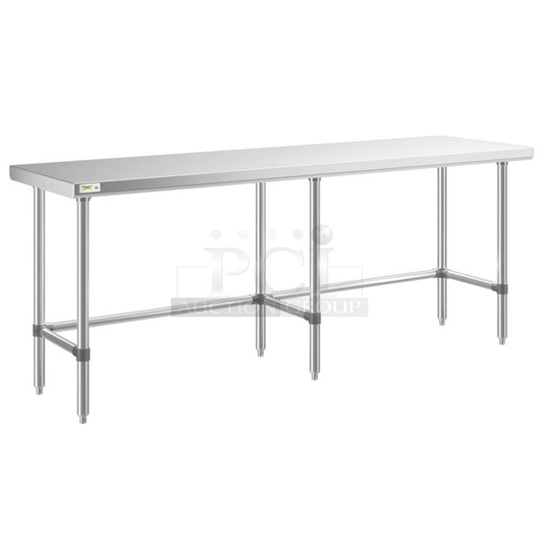 BRAND NEW SCRATCH AND DENT! Regency 600WT24X84SS 24" x 84" 16-Gauge 304 Stainless Steel Commercial Open Base Work Table. May Be Missing Pieces. - Image 1 of 3