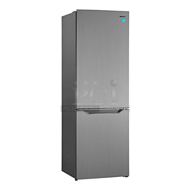 BRAND NEW SCRATCH AND DENT! Danby DBMF100B1SLDB 10 Cu. Ft. Bottom Mounted Stainless Steel Solid Two Door Reach-In Refrigerator / Freezer. 115 Volts, 1 Phase. Tested and Working! - Image 1 of 8