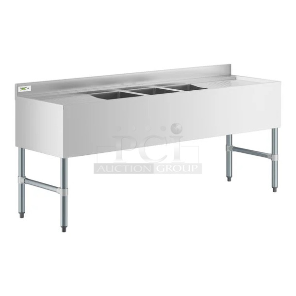 BRAND NEW SCRATCH AND DENT! Regency 600B32172219 72" x 21" Three Bowl Underbar Sink with (2) 19" Drainboards - Image 1 of 4