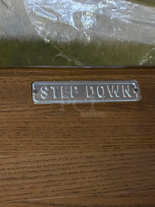 NEW! Wooden Pattern Curved Tables! With Black Metal Table Bracket! 4x Your Bid! - Image 3 of 8
