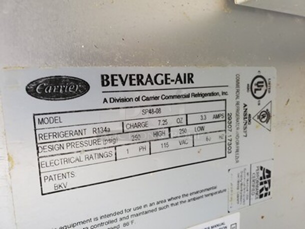 Beverage Air 2 Door Sandwich Table|115V|on Casters!  - Image 6 of 6