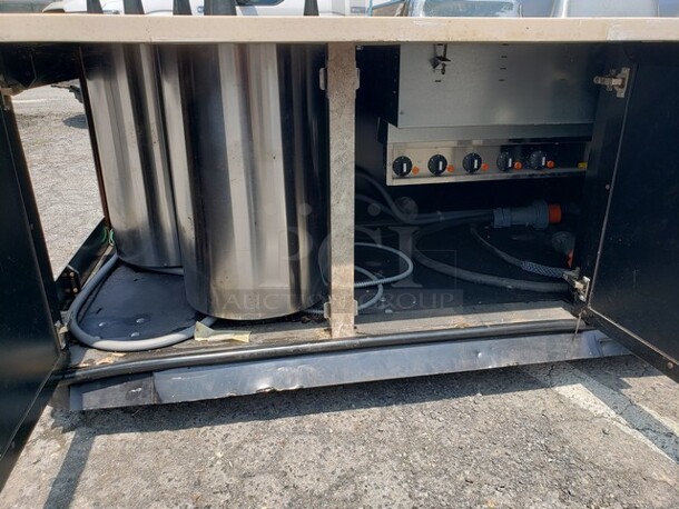 5 Well Mobile Food Cart w/ Enclosed Base, Sneeze Guard, and 2 Dish Dispensers! On Casters! Drain pipes need to be replaced. - Image 10 of 11