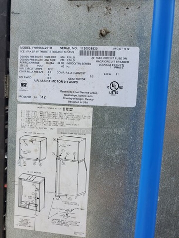 Manitowoc IY0906A Air Cooled Ice Machine w/ Bin
208-230 V
60 Hz
1 PH - Image 6 of 6