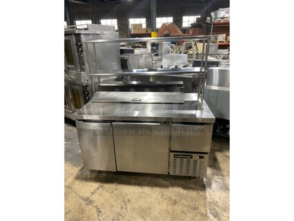 Continental Commercial Refrigerated Sandwich Prep Table! With Double Over Head Shelf! With 3Door Underneath Storage Space! With Poly Coated Racks! All Stainless Steel!