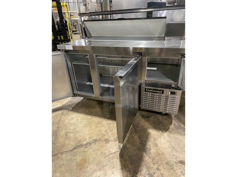 Continental Commercial Refrigerated Sandwich Prep Table! With Double Over Head Shelf! With 3Door Underneath Storage Space! With Poly Coated Racks! All Stainless Steel! - Image 5 of 10