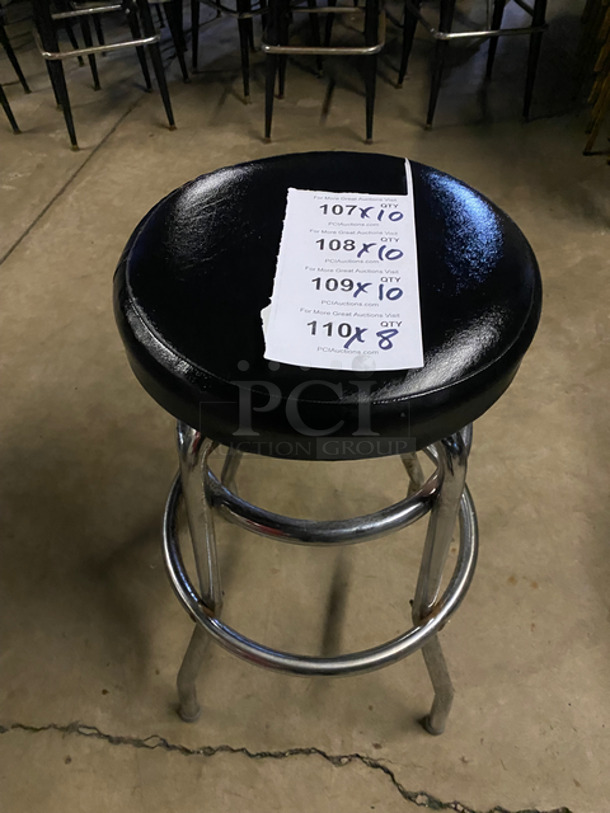 Round Black Cushioned Bar Height Chairs! With Footrest! With Metal Legs! 8x Your Bid!