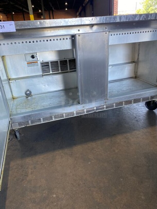Beverage Air Commercial Refrigerated Sandwich Prep Table! With 2 Door Underneath Storage Space! All Stainless Steel! On Casters! Model: SPE6024M SN: 8911336 115V 60HZ 1 Phase - Image 6 of 9