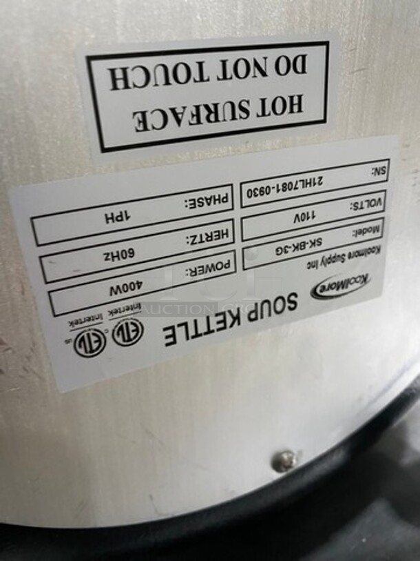 Kool More Commercial Countertop Food Warmer Soup Kettle! Model: SKBK3G SN: 21HL70810930 110V 60HZ 1 Phase - Image 6 of 7