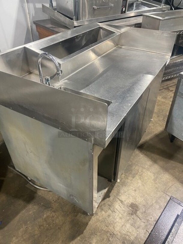 Craig Commercial Custom-Made Workstation! With Built In Hand Sink! With Faucet And Handles! With Topping Rail! With Back And Side Splashes! With 2 Door Storage Space Underneath! All Stainless Steel! On Legs! - Image 4 of 9