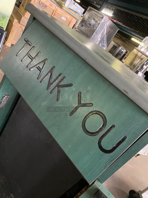Green Wooden Pattern Trash Can Shell! With Trash Deposit Flap, Front Door And Black Poly Trash Bin! - Image 6 of 6
