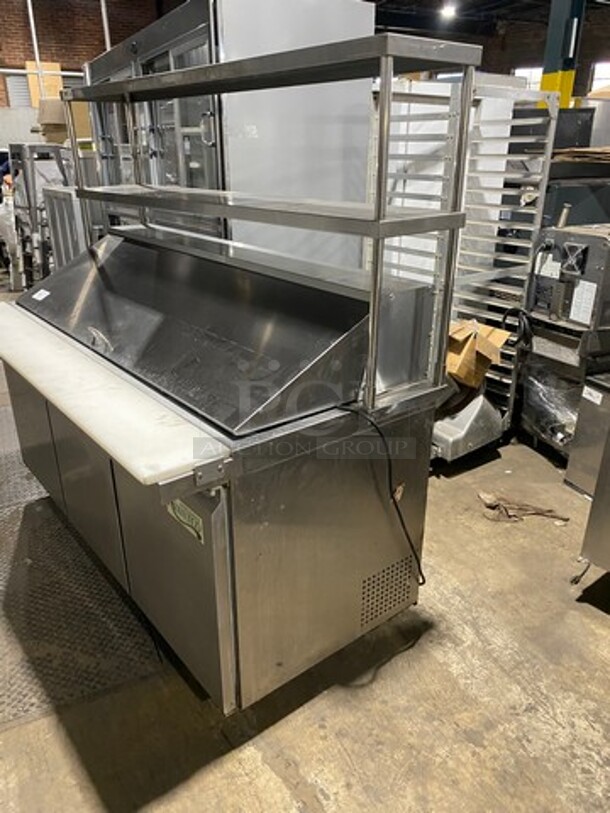Avantco Commercial Refrigerated Sandwich Prep Table! With Commercial Cutting Board! With Double Over Head Shelf! With 3 Door Underneath Storage Space! Poly Coated Racks! All Stainless Steel! On Casters! Model: 178SSPT71MHC SN: 6720420319041307 115V - Image 3 of 10
