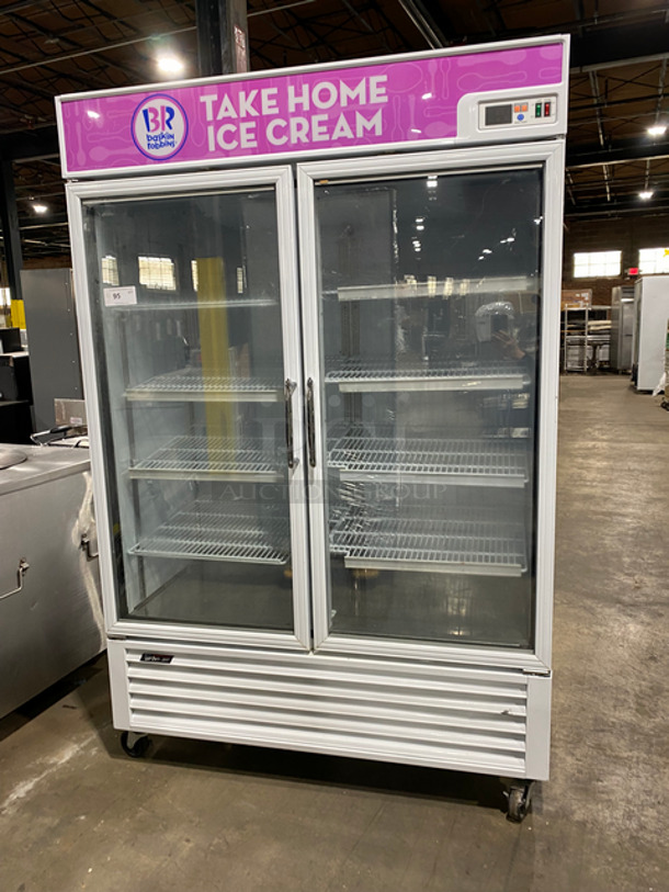 COOL! Turbo Air Commercial 2 Door Ice Cream Freezer! With View Through Doors! Poly Coated Racks! On Casters! Model: TGF49F 110/120V 60HZ 1 Phase