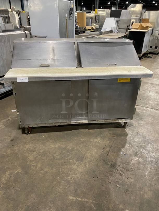 Beverage Air Commercial Refrigerated Sandwich Prep Table! With Commercial Cutting Board! With 2 Door Storage Space Underneath! All Stainless Steel! On Casters! Model: SUR6024M 115V 60HZ 1 Phase