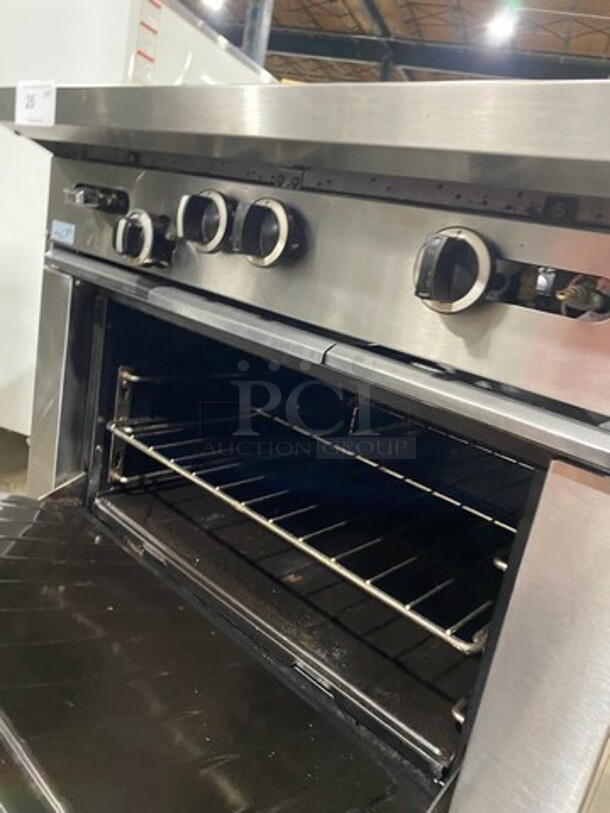 Garland Commercial Natural Gas Powered 4 Burner Stove With Hot Plate! with Oven Underneath! All Stainless Steel! On Casters! - Image 9 of 12