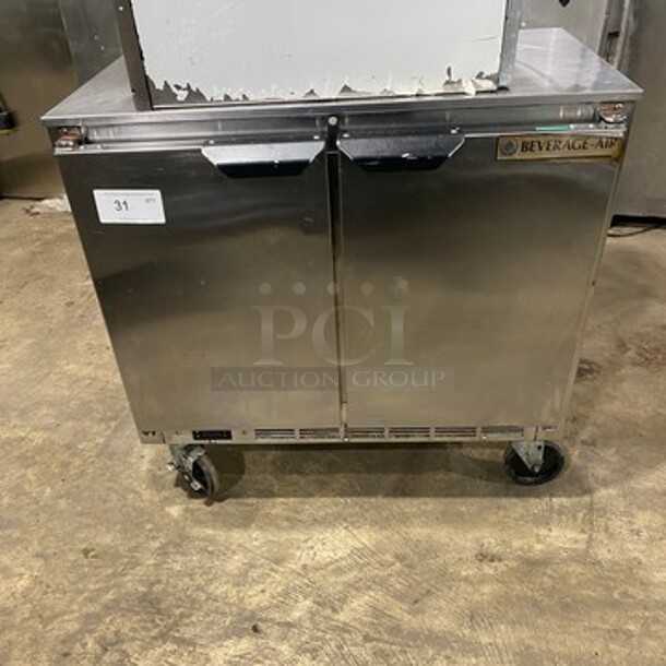Beverage Air Stainless Steel Commercial 2 Door Undercounter Cooler on Commercial Casters! MODEL UCR34HC SN:13304623 115V 1PH