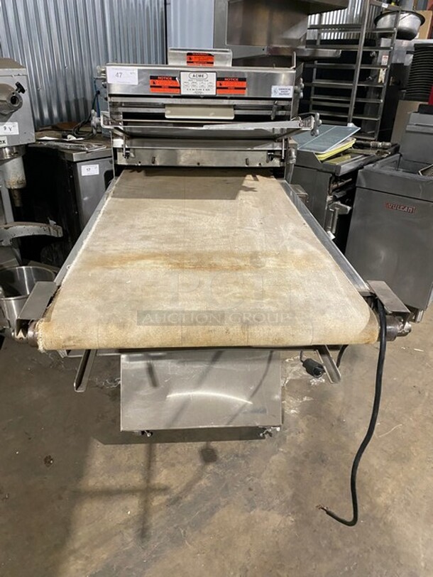 Acme Commercial Floor Style Heavy Duty Dough Sheeter! All Stainless Steel! On Casters! Working When Removed! Model 88 Serial 15139! 115V 1Phase! 