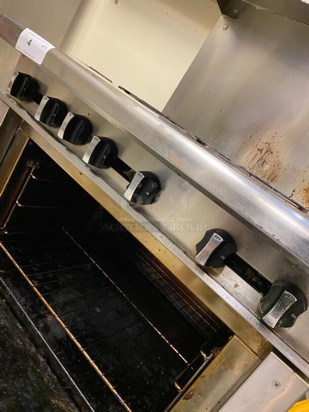 LATE MODEL! 2019 Asber Commercial Natural Gas Powered 6 Burner Stove! With Raised Back Splash And Salamander Shelf! With Oven Underneath! Metal Oven Rack! All Stainless Steel! On Casters! WORKING WHEN REMOVED! - Image 8 of 9