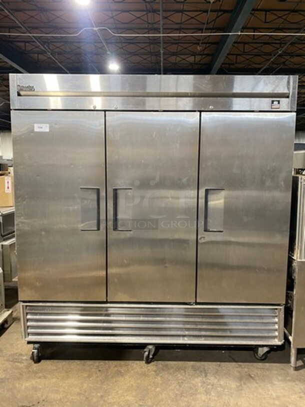 True Commercial 3 Door Reach In Freezer! With Poly Coated Racks! All Stainless Steel! Model TS72F Serial 13127275! 115/208/230V 1Phase! On Casters! WORKING WHEN REMOVED! - Image 1 of 11