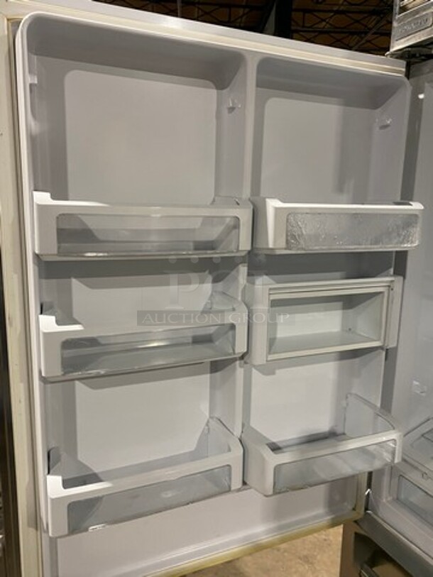 Monogram Upright Half Cooler Half Freezer Combo Unit! Single Cooler And Single Drawer Freezer! With Poly Coated Racks And Shelves! Stainless Steel! - Image 6 of 8