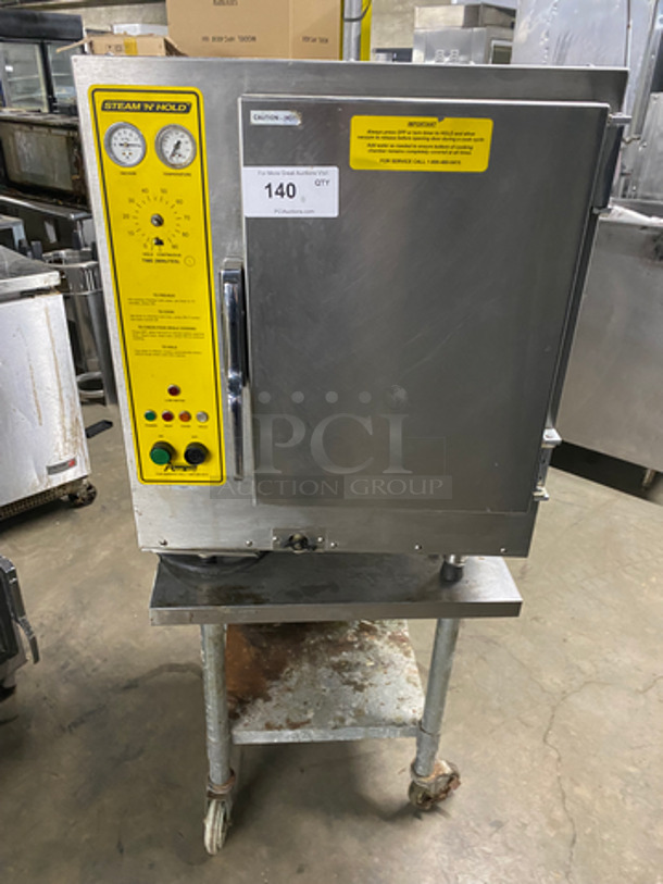 AccuTemp Commercial Electric Powered Single Door Steam-N-Hold! On Equipment Stand! All Stainless Steel! On Casters! Model: 208D6100 SN: 7961 208V 60HZ 1 Phase