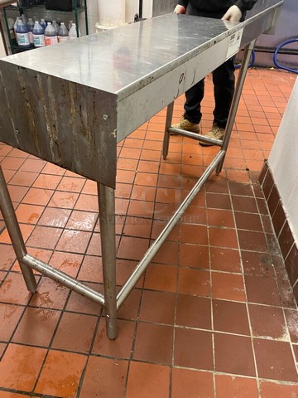 Solid Stainless Steel Side Dishwasher Table! With Back And Single Side Splash! With Storage Space Underneath! On Legs! - Image 5 of 7