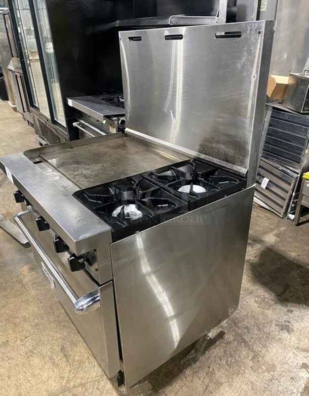 American Range 2 Burner Gas Range With Griddle, And Oven Underneath & Back Splash! On Legs! - Image 3 of 8