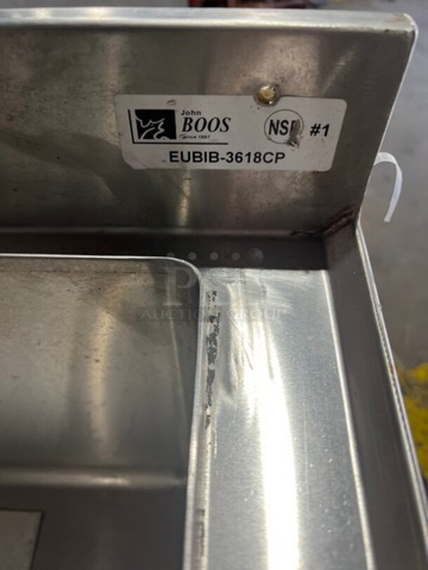 John Boos Commercial Undercounter 10 Circuit Cold Plate/ Ice Bin! With Back Splash! All Stainless Steel! On Legs! Model: EUBIB3618CP - Image 7 of 7