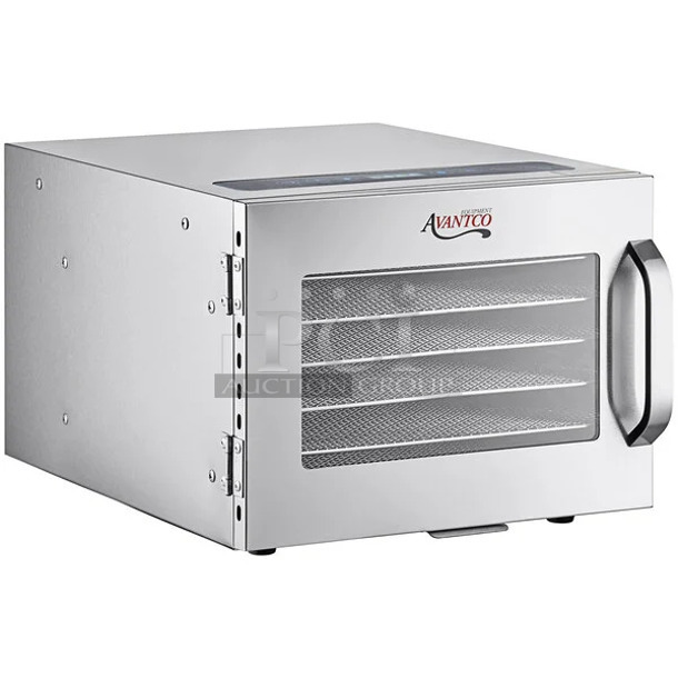 BRAND NEW SCRATCH AND DENT! Avantco 177LT06A Stainless Steel Commercial Food Dehydrator. 120 Volts, 1 Phase. Tested and Only Works On The Highest Heat Setting.