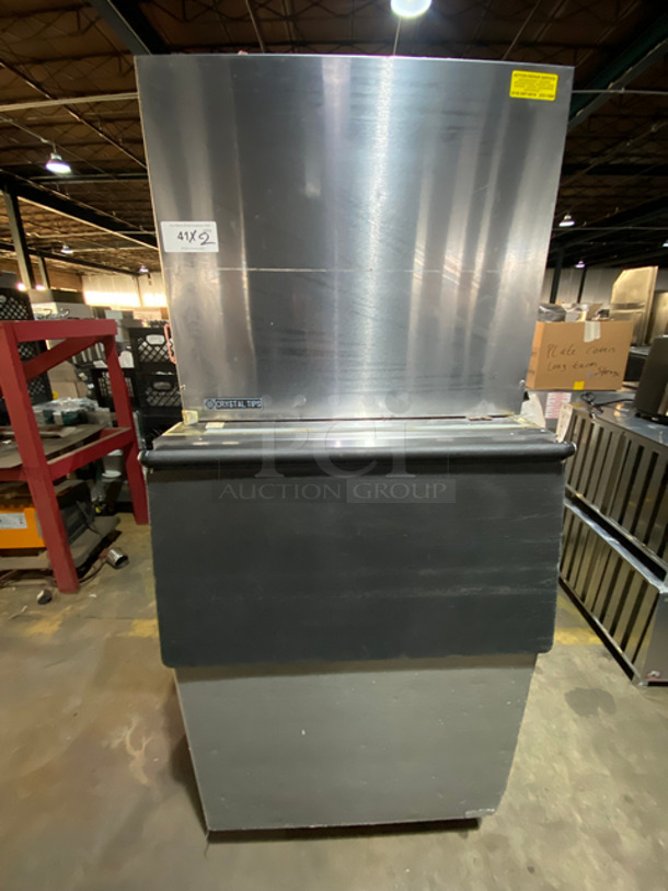 Crystal Tips Commercial Ice Maker Machine! On Commercial Ice Bin! All Stainless Steel! On Legs! 2X Your Bid Makes One Unit! Model: 602CWS16130 SN: 22061310P 115V 60HZ 1 Phase