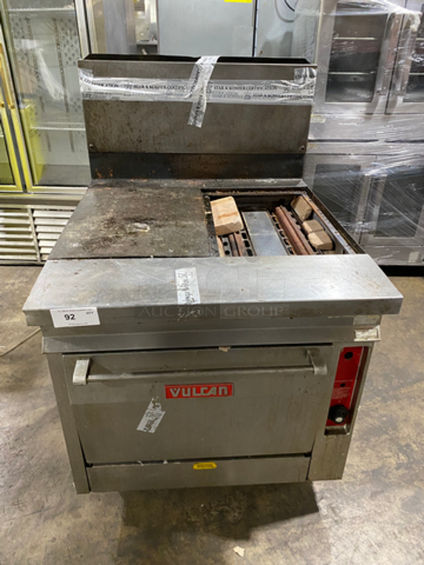Vulcan Commercial Natural Gas Powered French Top/ Hot Plate Stove! With Raised Back Splash! With Oven Underneath! All Stainless Steel! On Casters!