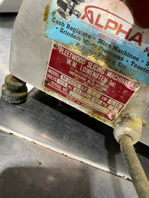 Fleetwood Commercial Countertop Deli/ Meat Slicer! All Stainless Steel! Model: M250S 115V 60HZ 1 Phase - Image 8 of 9