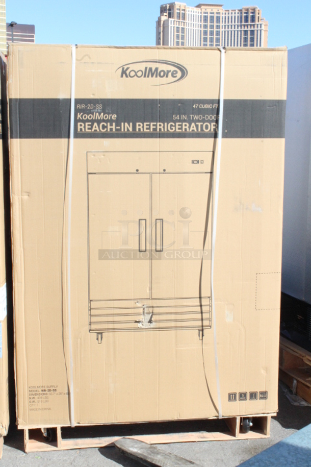 BRAND NEW SCRATCH AND DENT! IN THE BOX!!! Koolmore RIR-2D-SS 54 in. Two-Door Reach-In Refrigerator - 47 Cu Ft. 	54x32-1/4x82	 - Image 2 of 2
