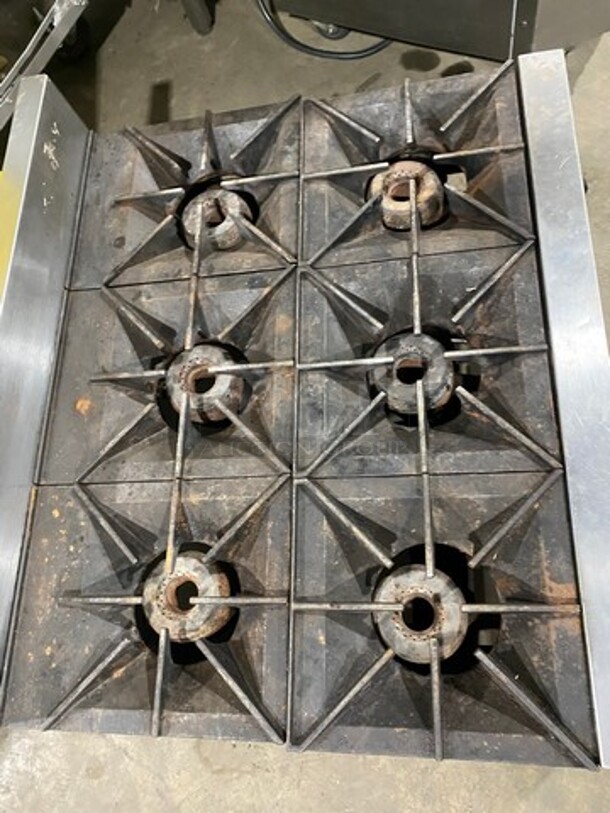 Sweet! Vulcan Commercial Countertop Natural Gas Powered 6 Burner Range! With Back Splash! All Stainless Steel! On Legs! Model: VHP6361 SN: 650087360! Working When Removed!  - Image 5 of 9