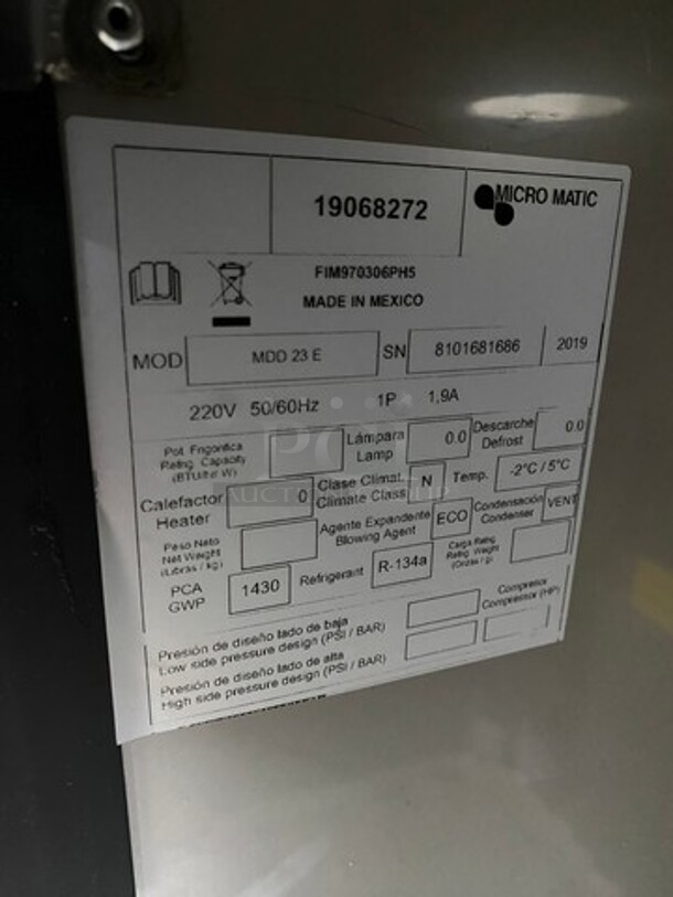 LATE MODEL! 2019 Micro Matic Commercial Refrigerated Beer Kegerator Cooler! NO TOWER! Model: MDD23E SN: 8101681686 220V 60HZ 1 Phase - Image 6 of 8