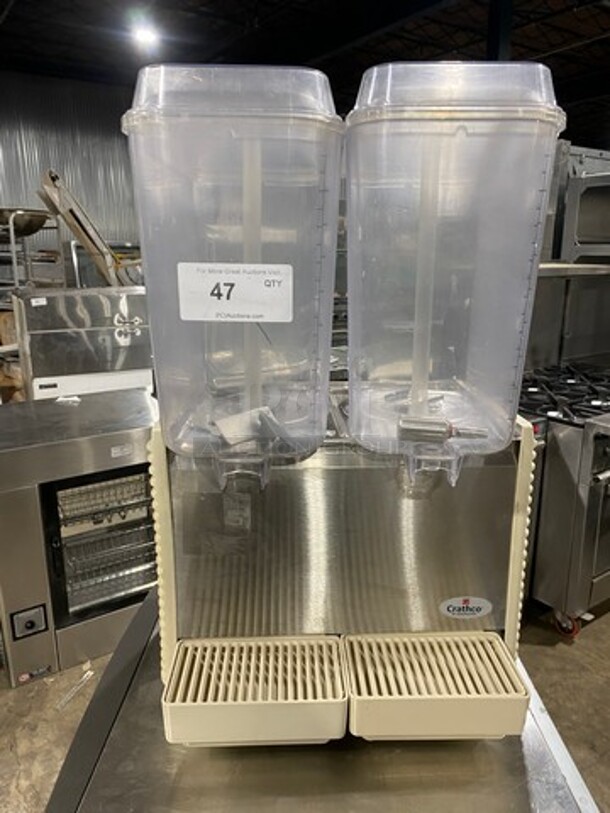 Crathco Commercial Countertop Dual Hopper Beverage Dispenser! With Poly Drip Tray! Clear Poly Jugs! Stainless Steel Body! Model: D254 SN: T209331 115V