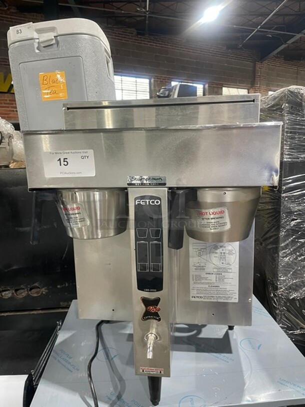 Fetco Stainless Steel Commercial Countertop Twin Station Coffee Brewer! With Hot Water Dispenser! On Legs! Model: CBS-2032!  - Image 1 of 8