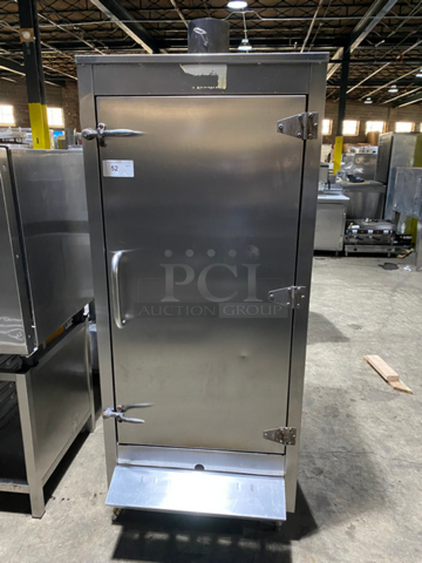 All Stainless Steel Commercial Single Door Gas Powered Smoker! With Metal Rack! On Legs!