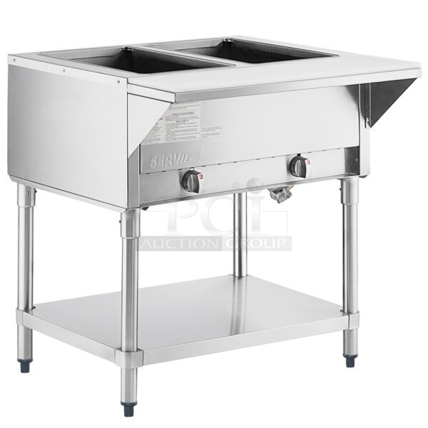 BRAND NEW SCRATCH & DENT! ServIt GST-2WE-NG Two Pan Open Well Natural Gas Steam Table with Undershelf - 7000 BTU. Unit is scratched and dented.  - Image 1 of 1