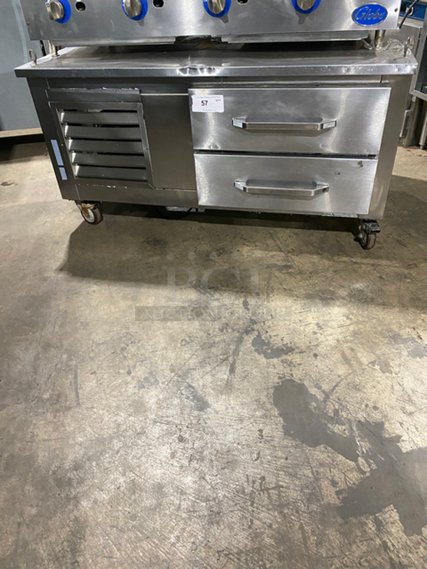 Leader Commercial 2 Drawer Chef Base/Equipment Stand! All Stainless Steel! On Casters! Model: LB48S/C SN: PU05M0037B 115V 60HZ 1 Phase