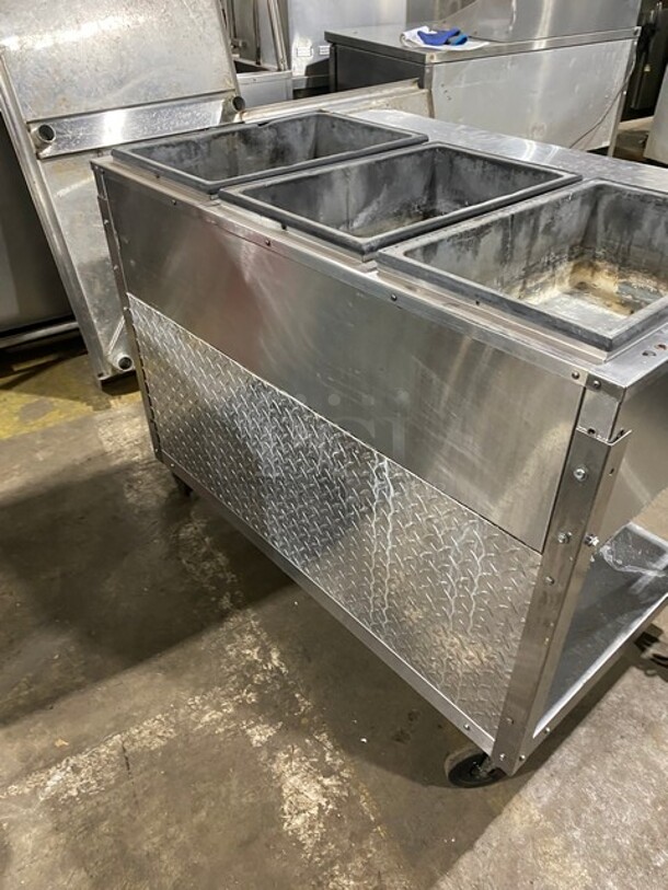 Vollrath Commercial Hot Food Table w/ (3) Wells! Natural Gas Powered! On Commercial Casters!  Working When Removed! MODEL 38003 120V  - Image 4 of 11
