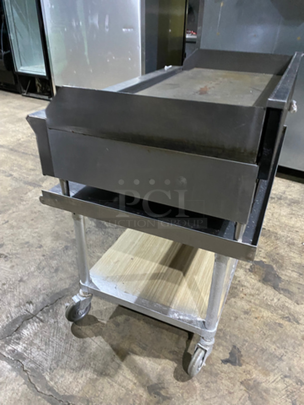 FAB! Commercial Countertop Natural Gas Powered Flat Top Griddle! With Back & Side Splashes! On Equipment Stand! With Underneath Storage Space! All Stainless Steel! On Casters! - Image 4 of 8