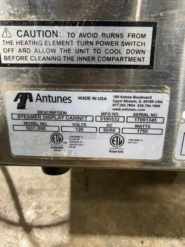 Antunes Commercial Countertop Heated Food Holding/ Display Cabinet Merchandiser! With Front Access Doors! Glass All Around! Stainless Steel Body! Model: SDC500 SN: 17091345 120V 60HZ 1 Phase - Image 9 of 9