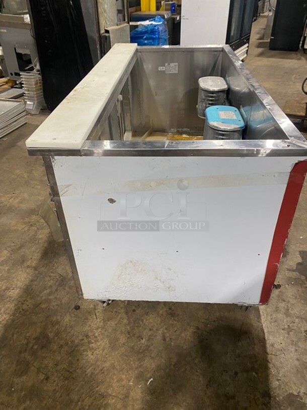 Leader Commercial Refrigerated Sandwich/Salad Prep Table! With 2 Door Underneath Storage Space Underneath! With Commercial Cutting Board! All Stainless Steel! Model LB84SC Serial PT031776! 115V 1Phase! On Casters! - Image 3 of 6
