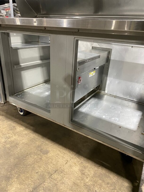 Randell Commercial Refrigerated Mega Top Sandwich Prep Table! With 2 Door Underneath Storage! All Stainless Steel! On Casters! MODEL 9040K7 SN:W14439141 115V 1PH  - Image 6 of 9